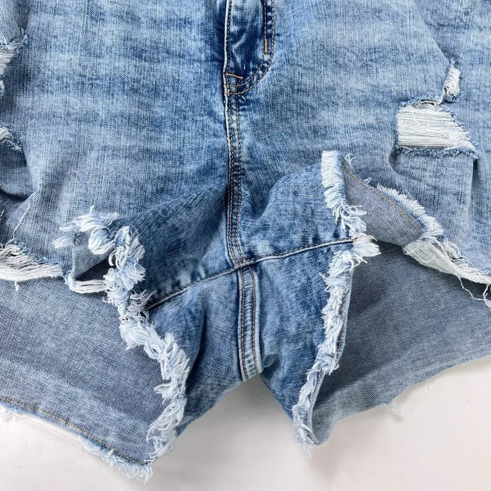 Torrid Blue Denim Distressed Cut Off Stretch High Rise Womens Shorts Size 24 - Picture 5 of 8